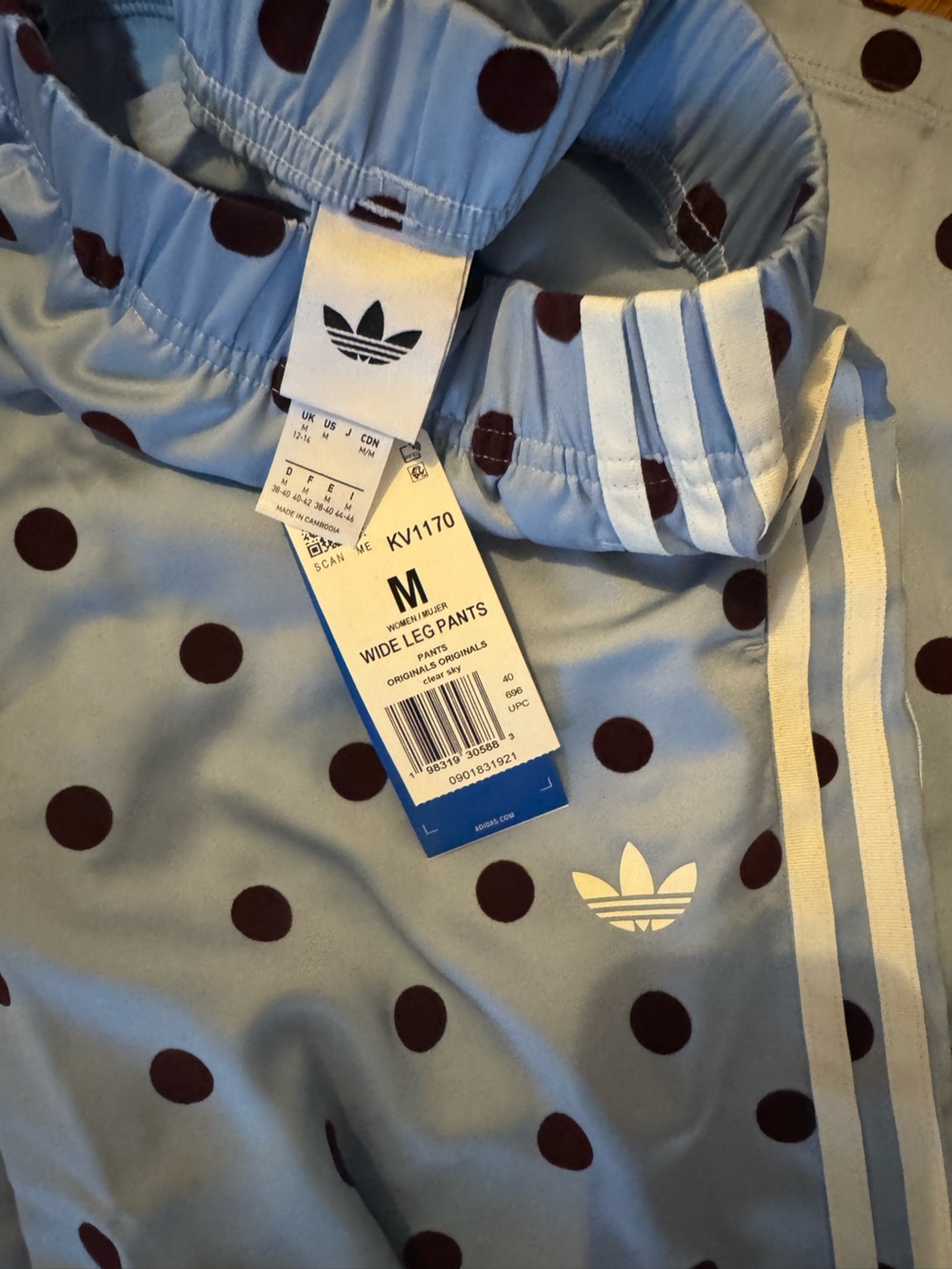 NWT Adidas Blue Polka Dot Wide Leg Pants (Medium) - Picture 6 of 6